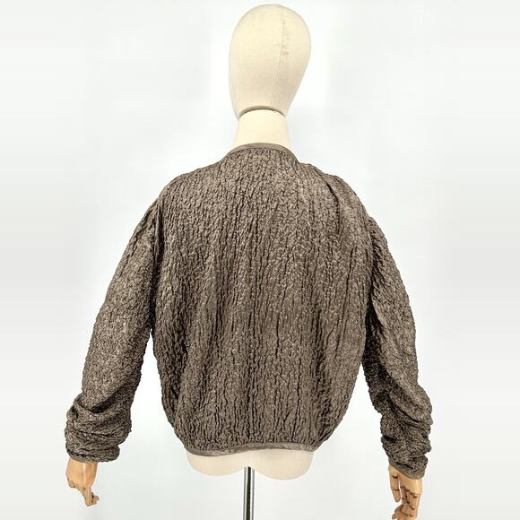 Vintage 90s Double D Ranch Taupe Crinkle Satin Concho Bomber Jacket - Picture 4 of 7